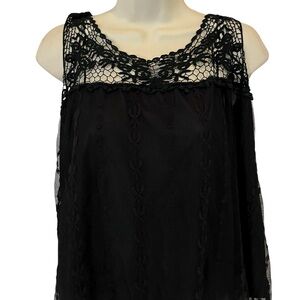 Ultra Pink size 2X black semi sheer lined sleeveless top with lace straps NWT